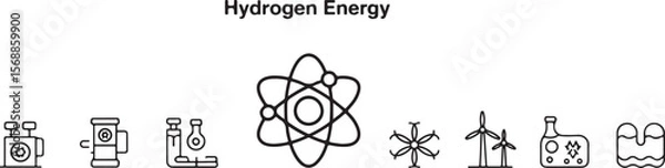 Fototapeta Hydrogen energy line icons set.ENERGY - thin line vector icon set. Pixel perfect. Editable stroke. The set contains icons: Solar Energy, Wind Power, Renewable Energy, Hydroelectric Power, Hydrogen, Gr