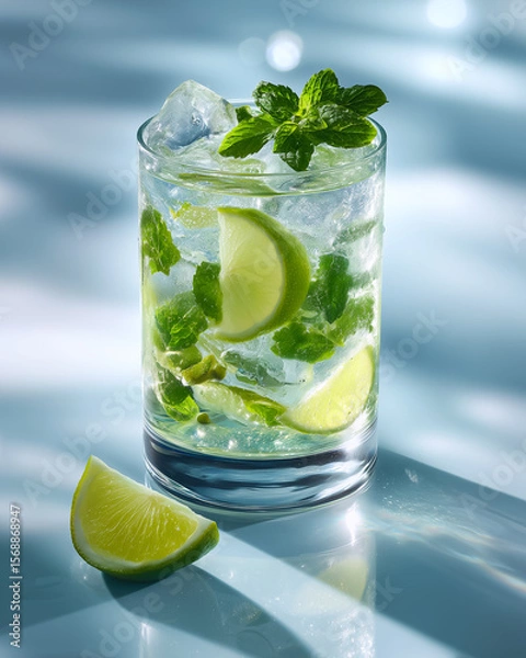 Fototapeta Refreshing Mojito with fresh mint and lime, perfect for a cool summer drink