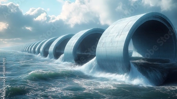 Fototapeta A massive tidal energy farm harnessing ocean waves to produce electricity 