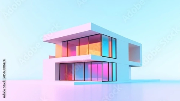 Obraz Modern Minimalist Architectural Design of a Two-Story Building with Large Windows