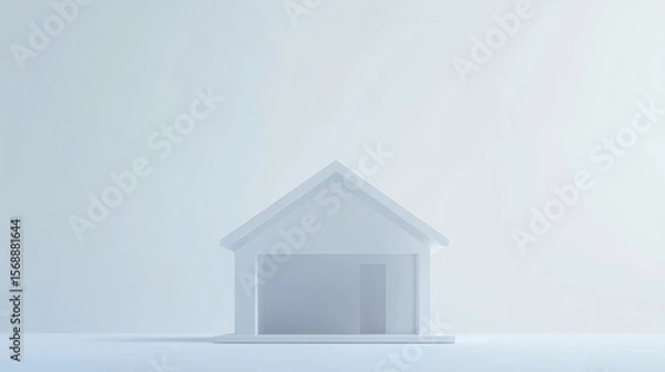Obraz Minimalist White House Model on Light Blue Background for Architectural Design Concepts