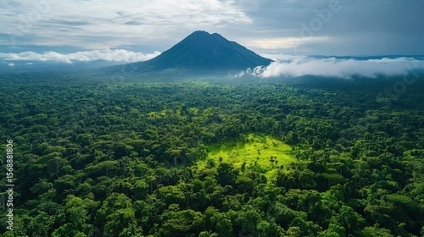Fototapeta A majestic rainforest preserved by advanced AI-driven conservation efforts 