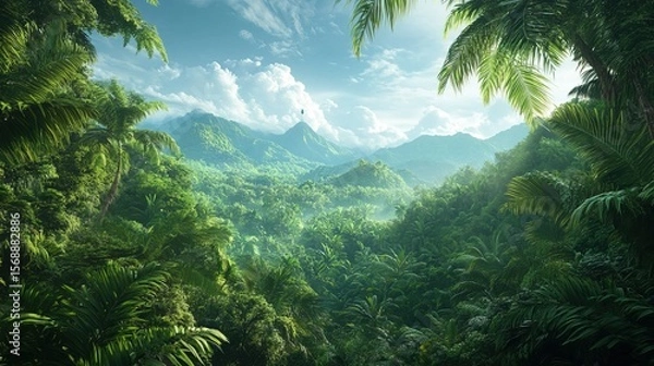 Fototapeta A lush jungle protected by an AI-powered monitoring system to prevent deforestation