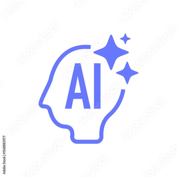 Obraz AI head with sparkle star icon. Artificial intelligence design featuring a human head icon, vector illustration.