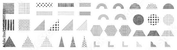 Obraz 手描きパターンの幾何学図形セット。モノクロ、透過背景。