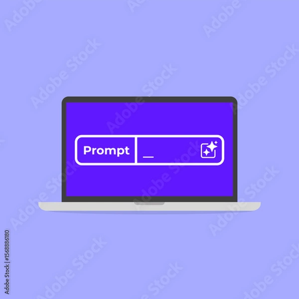 Obraz Creative design featuring a laptop with a bright purple background and a prompt box displayed on the screen, vector illustration.