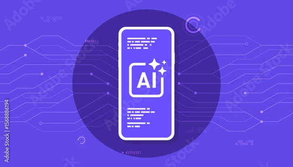Obraz Artificial intelligence symbol on smartphone screen. Digital technology themed banner vector illustration.