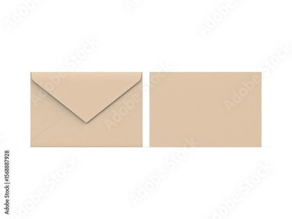 Fototapeta Kraft paper brown baronial envelope mockup on isolated white background, 3d illustration