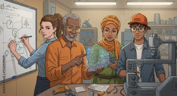 Fototapeta Diverse Team Collaborating on Innovative 3D Printing Project