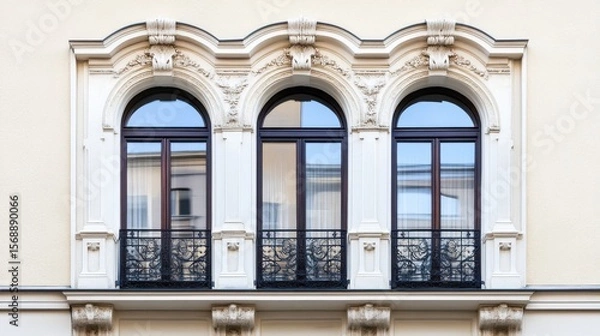 Obraz Detailed Victorian Window Frame with Decorative Accents on White Background