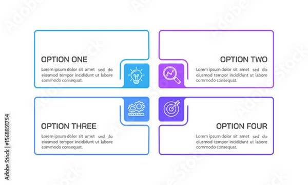 Fototapeta Infographic frame with four steps or options. Presentation, Process, Strategy and Planning.