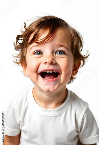 Fototapeta Happy toddler laughing and smiling with a cheerful expression.