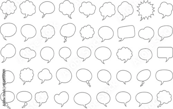 Fototapeta Various speech bubble vector shapes are featured in this white isolated blank design, perfect for conveying dialog, communication, or conversation ideas.