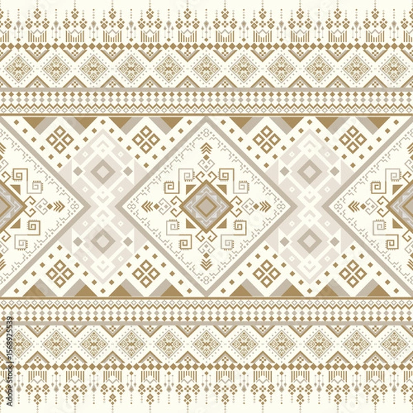 Fototapeta Elegant tribal pattern with intricate motifs in beige and warm brown. A timeless ethnic design for fabric and packaging.