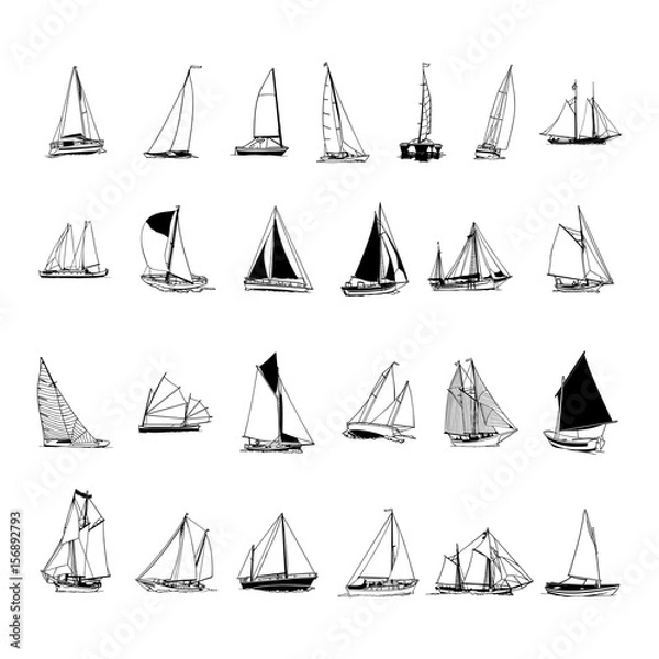 Fototapeta kolekcja żaglówek. kreskówka clipartów ilustracja wektorowa.
