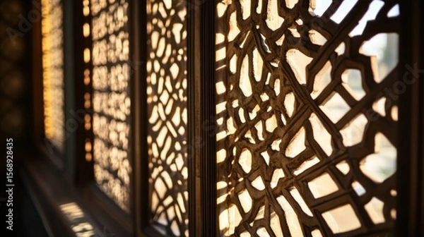 Fototapeta Ornate wooden window screens, intricate patterns
