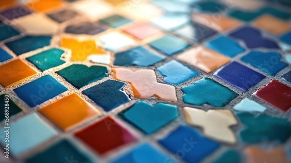 Fototapeta Vibrant mosaic tiles in a mix of warm and cool colors