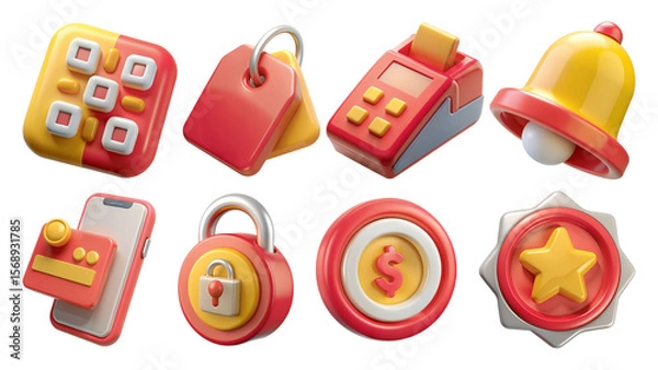 Obraz shopping 3D icon Colorful icons representing various technology elements.