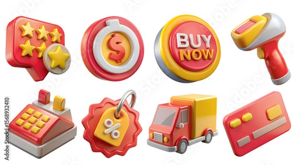 Obraz shopping 3D icon Colorful shopping and payment icons in a variety of designs.