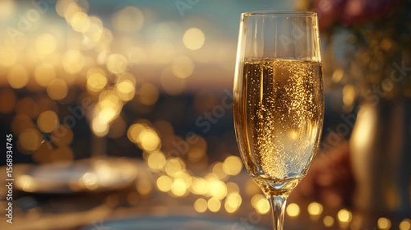 Fototapeta Champagne Glass with Sparkling Bokeh Lights