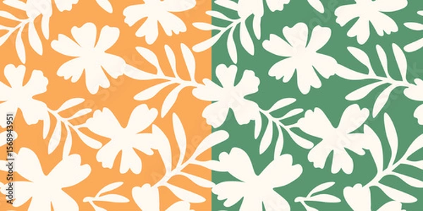 Fototapeta Seamless pattern with abstract flower silhouettes. Vector flat graphics.