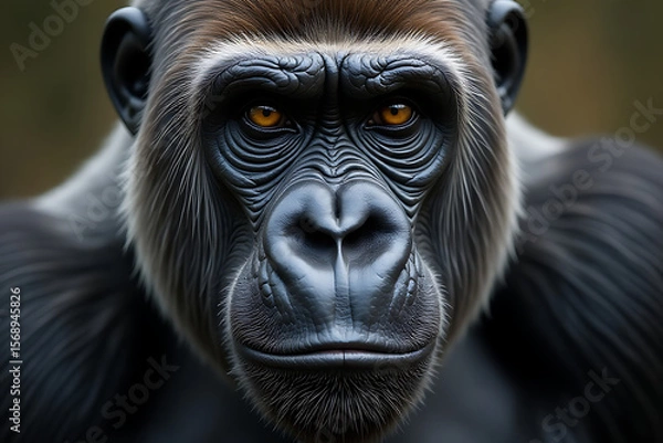 Fototapeta Gorilla Close-Up with Intense Gaze and Detailed Fur Texture

