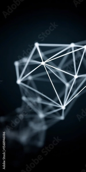 Fototapeta Abstract geometric network of white lines and nodes on a dark gradient background