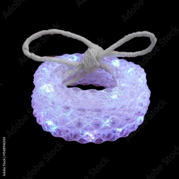 Fototapeta A coiled translucent rope light with a simple knot tied on top illuminated with white LEDs against a black background