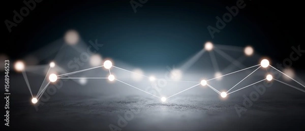 Fototapeta Abstract glowing connected dots and lines forming a network structure on a dark textured surface