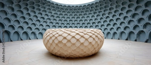 Fototapeta Modern textured ottoman within a geometrically patterned circular room