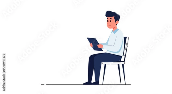 Fototapeta Man Using Tablet While Sitting on Chair