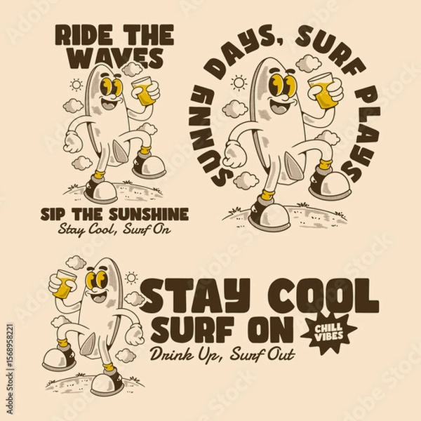 Fototapeta Surfboard Mascot with Chill Summer Catchphrases Design