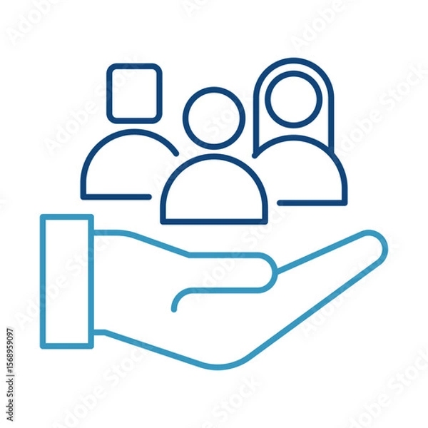 Fototapeta Vector icon of Inclusivity – Diverse Group of People Representing Equal Access to AI Technology. Black Outline.