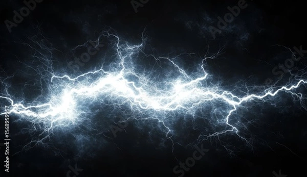 Fototapeta Powerful lightning strikes against a dark background