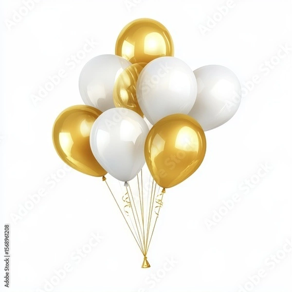 Fototapeta Cluster of gold and white balloons against white background (1)