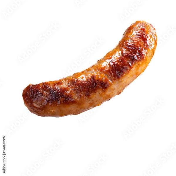 Fototapeta A mouthwatering grilled sausage captured in mid air showcasing its delicious savory texture and inviting appearance