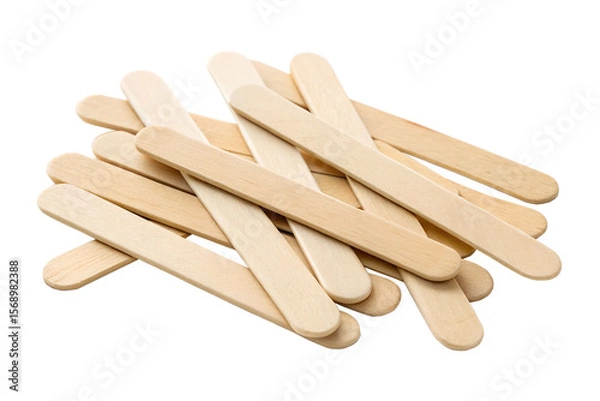 Fototapeta A pile of wooden ice cream sticks isolated on transparent background