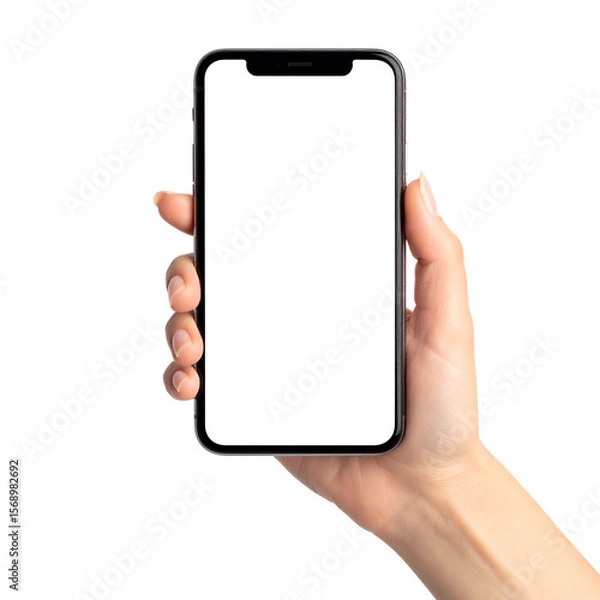 Fototapeta A hand holding a modern smartphone with blank screen