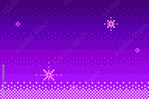 Fototapeta Pixel art starry sky background. Abstract vector illustration in retro videogame style. Dither gradient texture.
