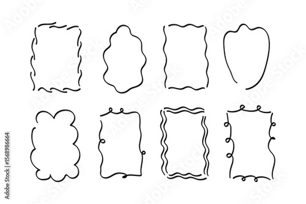 Obraz Frames border hand drawn backgrounds for text. Abstract festive ink backdrops. Sketched set with cute framings for template, card, invitation, birthday, menu, flyer. Vector isolated illustration 