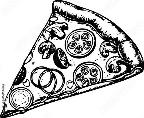 Fototapeta Slice of veggie pizza with toppings including bell peppers and olives on a white background