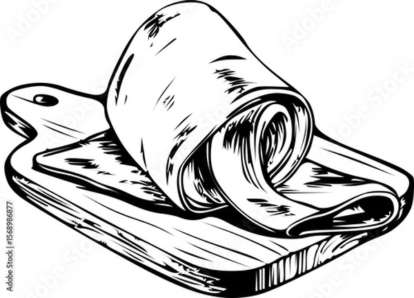 Fototapeta Sliced prosciutto on a wooden cutting board with a white background