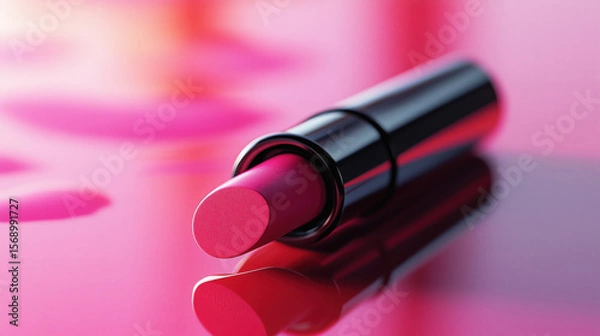 Obraz pink lipstick on a red background, Lipstick_pink_cosmetology_concept 