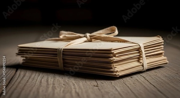 Obraz Stack of Vintage Letters Tied with Twine on Rustic Wood