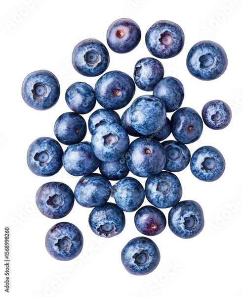 Obraz A Pile Of Fresh Blueberries Scattered On A Transparent Background Viewed From Above The Blueberries Are Ripe And Plump With A Deep Blue Color And A Slight Bloom Some Of The Berries Are Slightly Out Of