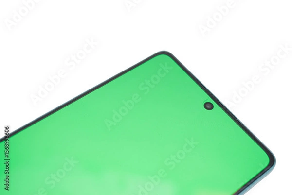 Obraz Close-up view of a phone screen displaying a solid green color.