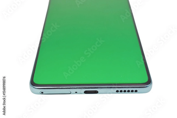 Obraz Modern cell phone with a bright green screen.