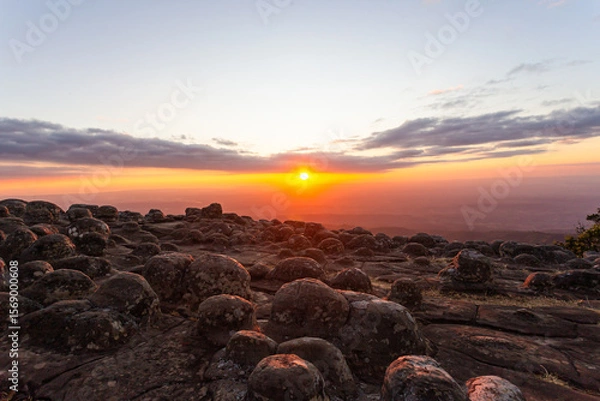 Fototapeta The landscape of the stone courtyard at the cliffs in the national park in Thailand at the sunset,Lan Hin Pum ,Phitsanulok