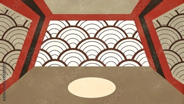 Obraz Contemporary Design with Vibrant Red and Black Color Scheme and Ornamental Fan Patterns