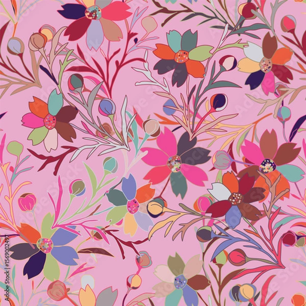 Fototapeta Floral seamless pattern. Vector design for paper, cover, fabric, interior decor and other use. Vector illustration
